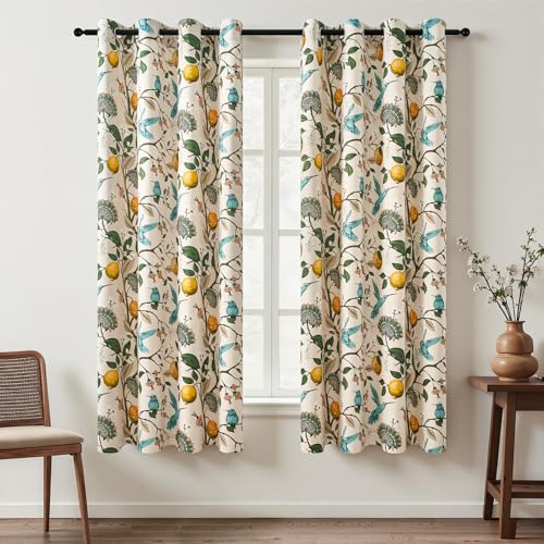 Image of Topfinel Beige Floral Curtains 63 Inch Length 2 Panels Aesthetic Unique Rustic Thermal Insulated Noise Reducing Cottagecore Floral Flower Printed Modern Farmhouse Window Treatment