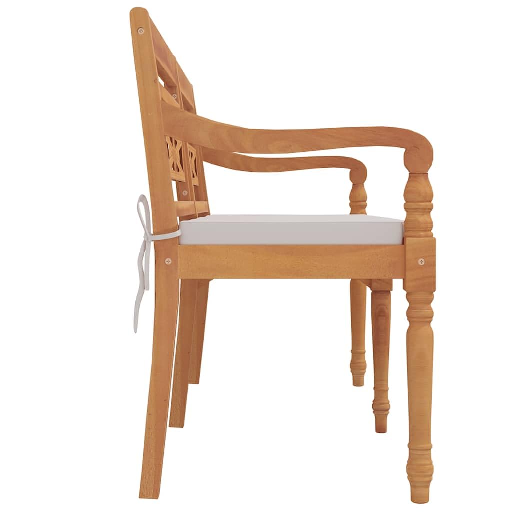 Batavia - Banco para exteriores con cojín, 150 cm, madera maciza de teca con cojines, banco de jardín con reposabrazos curvados y tallas decorativas