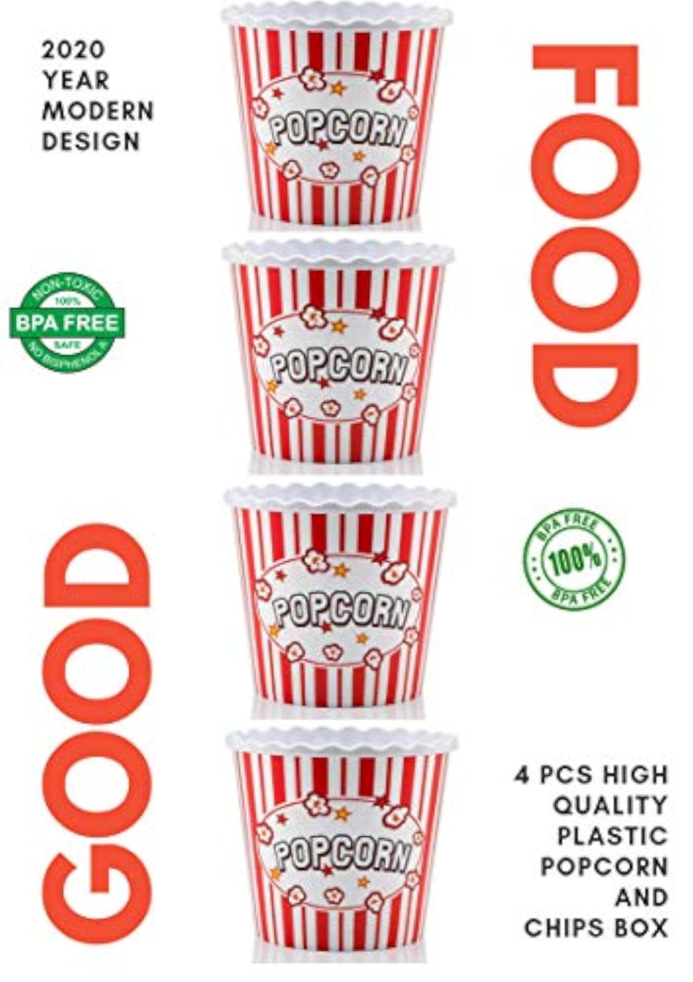 Modern Reusable Plastic Popcorn Box Set for Movie Night