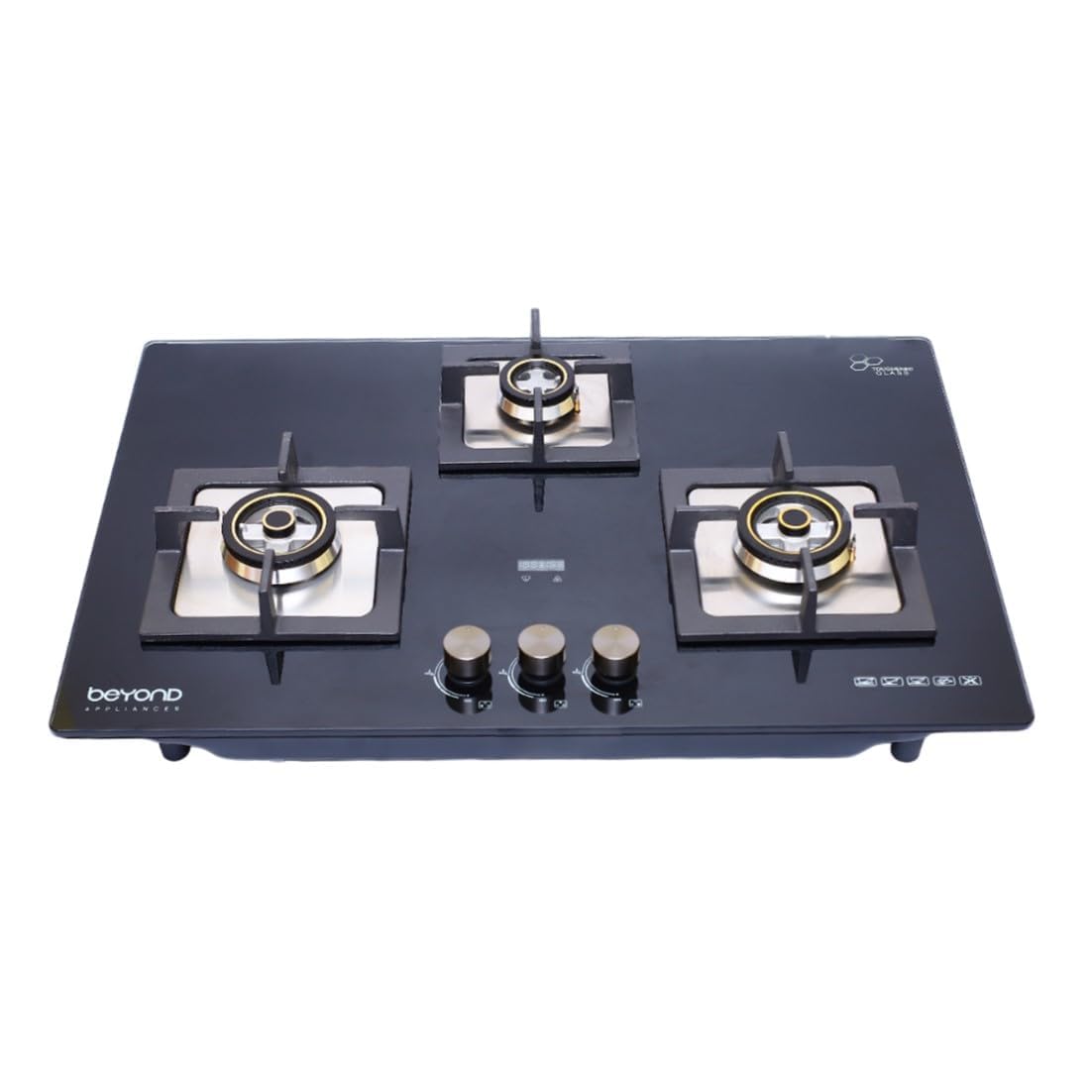 BEYOND BY MUKUNDA FOODSAppliances Smart Timer Dorado Hobtop-Flame Failure Detection,Hybrid Functionality, Auto-Ignition Glass-Top Gas Stove (3 Burner,2 Year Warranty Manufacturer)