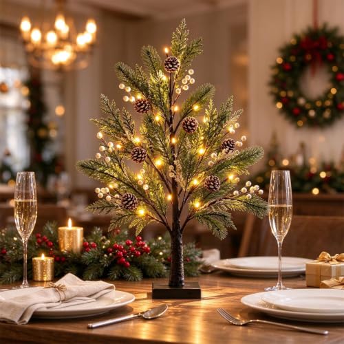 15.75in Artificial Christmas Tree with Warm Led Lights Pinecone & Berries - image 4
