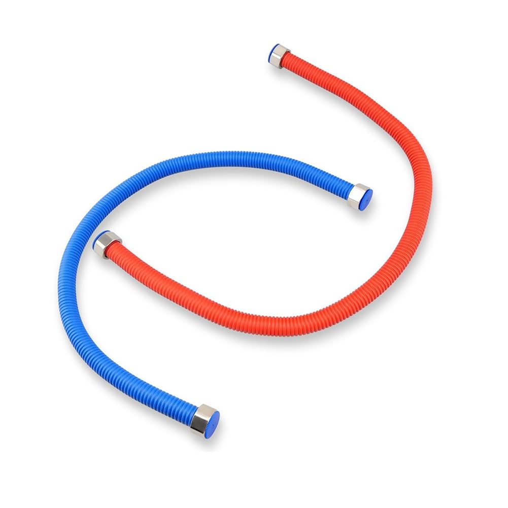 Tuidzljd Flexible Stainless Steel Corrugated Water Heater Connector, Hot and Cold Color Water Heater Hose, 1/2inch FIP