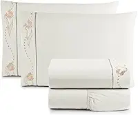 Jogo de Cama Lençol Queen Bordado Imperial Realeza 4 Peças 200 Fios Percal 100% Algodão (PALHA)