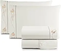 Jogo de Cama Lençol Queen Bordado Imperial Realeza 4 Peças 200 Fios Percal 100% Algodão (PALHA)