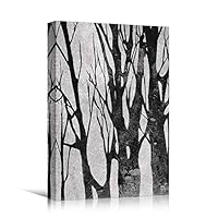 SIGNWIN Canvas Wall Art Silhouette of Winter Tall Trees Nature Forest Illustrations Abstract Modern Scenic Dramatic Black and White for Living Room, Bedroom, Office - 12x18 inches