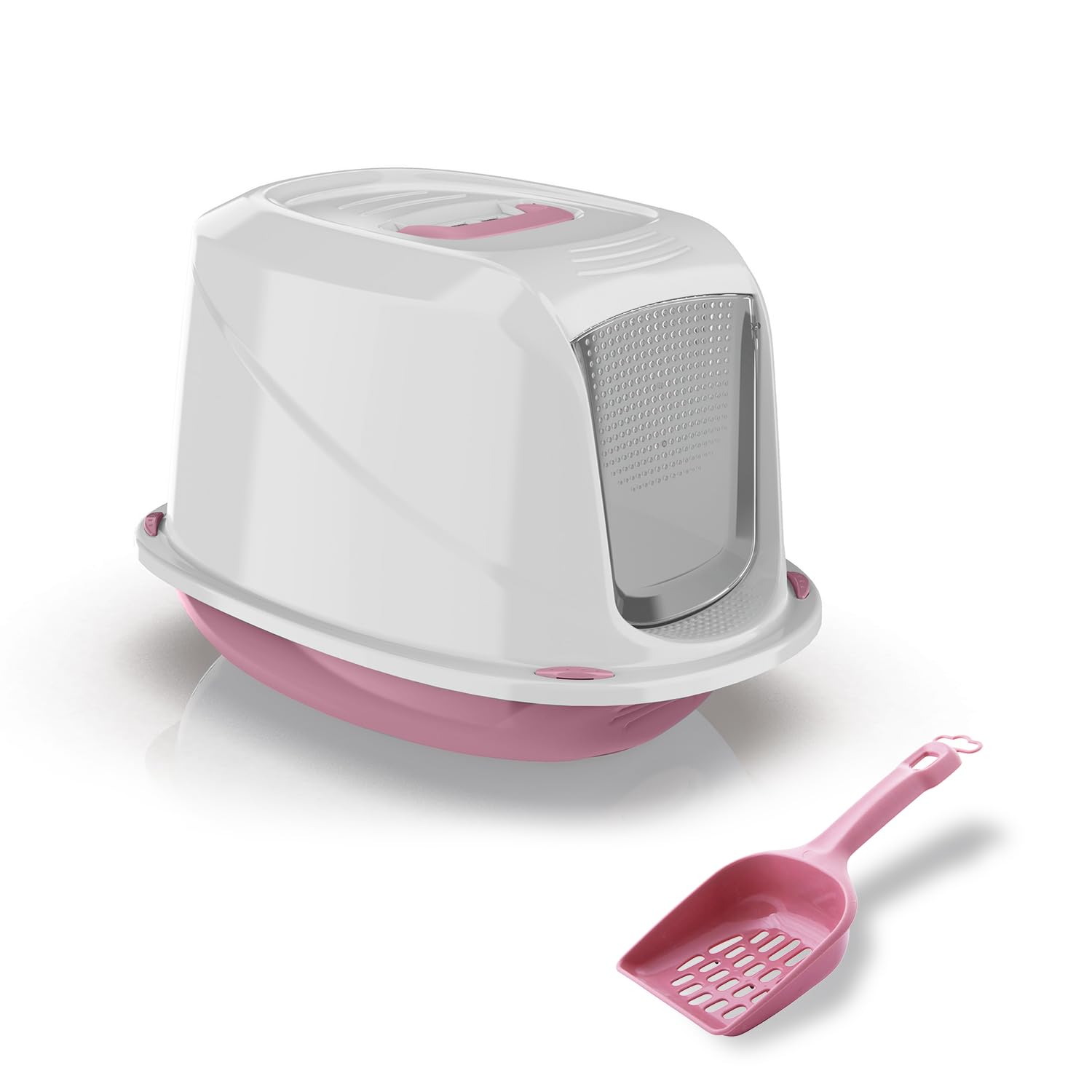 Patam Katzentoilette mit Griff, Geruchsfilter und gratis Schaufel, 45 cm x 36 cm x 31,5 cm, Made in Italy – Comfort Mini Rosa