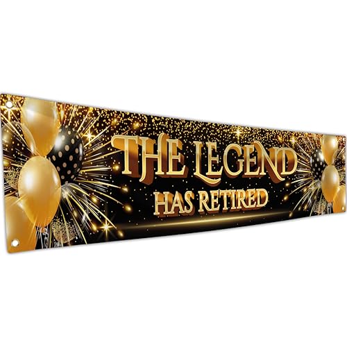 KASKANA Happy Retirement Banner - The Legend Has Retired - Retirement Decorations - 180 x 40cm (Black and Gold)