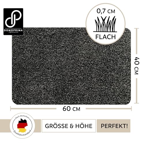 DOMOPRIMA® Fußmatte 60x40 cm Anthrazit – Waschbare Schmutzfangmatte aus Mikrofaser, rutschfest und extra saugstark, 7 mm flach, Türmatte für Eingang, Flur, Küche, Bad und Haustier
