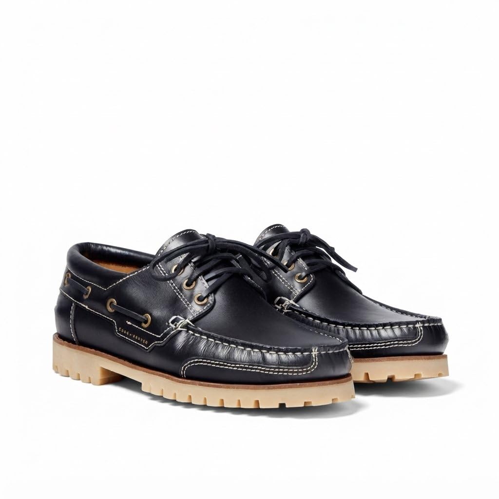 costoso italiano Inizio Men's Boat Shoe, Black Leather/Tan Rubber Sole-picture-37