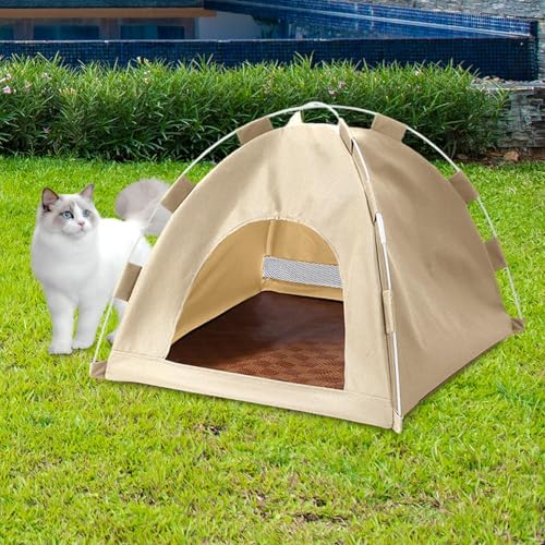 Image of Cat Dog Pet Tent Semi Enclosed Cat House for Indoor Cats Kitten Small Animal Beige | Pet Supplies | Cat Supplies | Beds