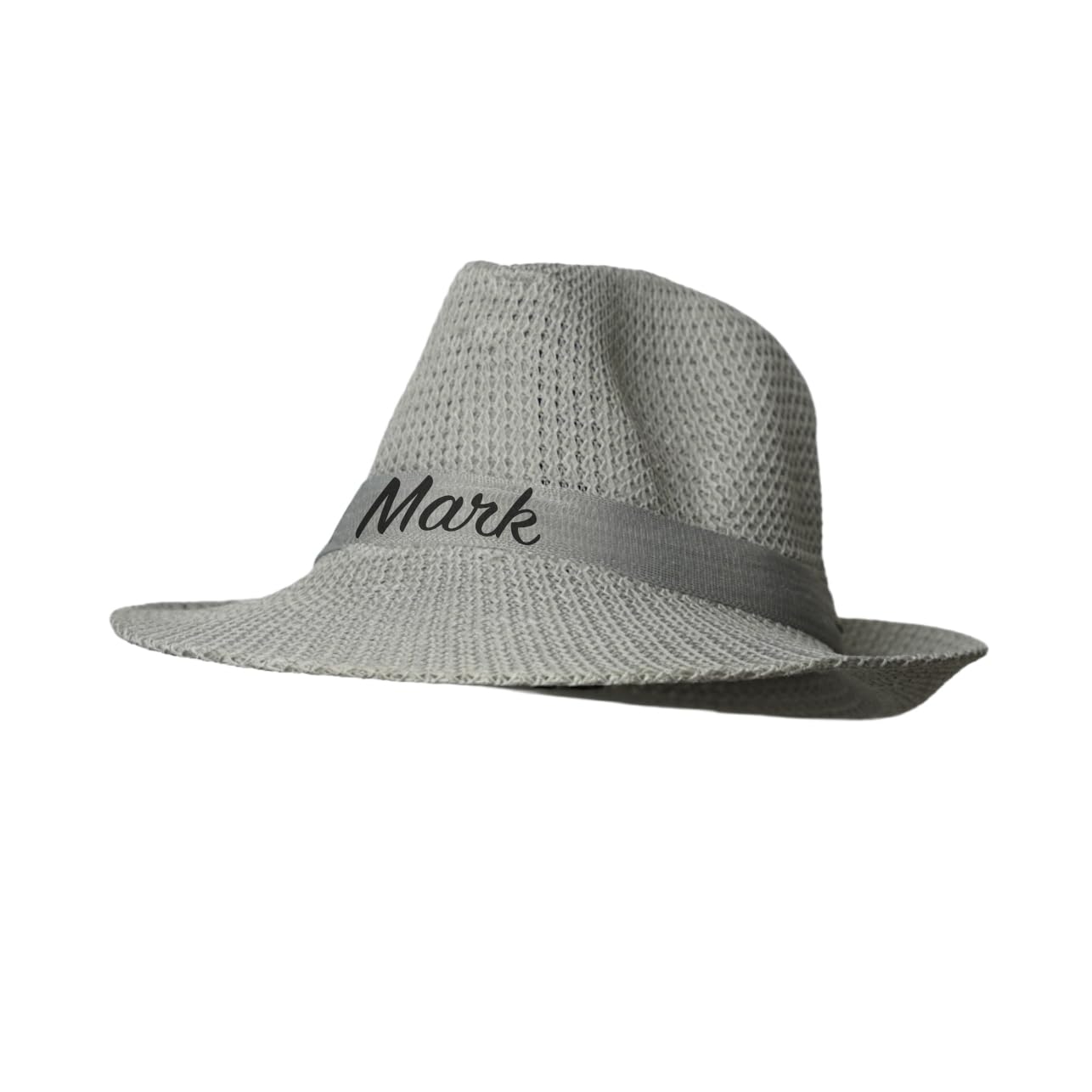 the bling global Personalised with Name Woven Straw Fedora Hat, White, Summer Beach Sun Hat with Grey Ribbon (Grey)-picture-46