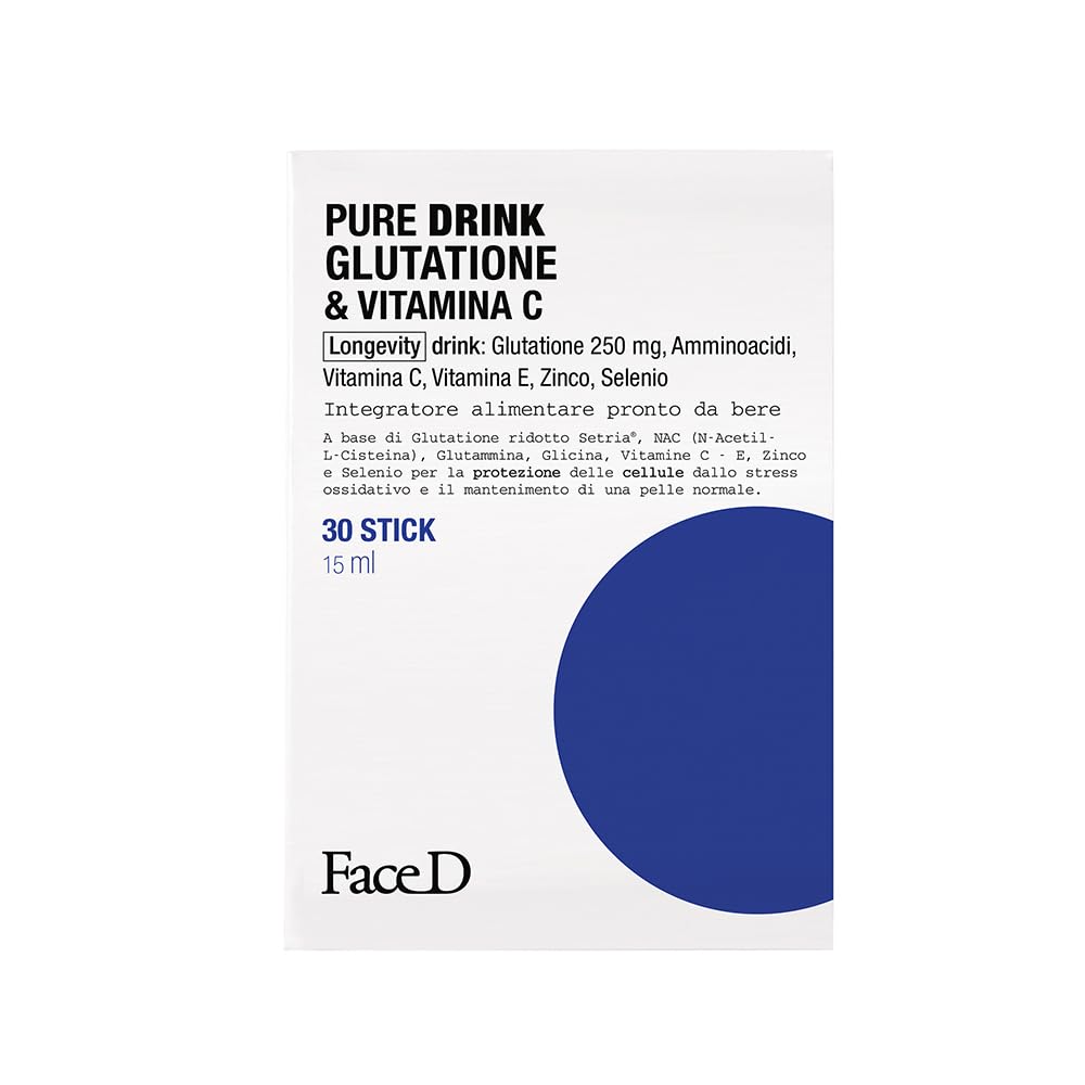 Face D - Pure Drink Glutatione e Vitamina C, 30 stick da 15 ml, Integratore Alimentare Antiossidante