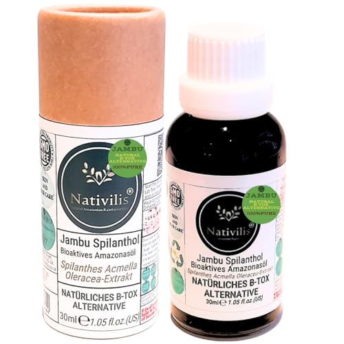 Nativilis Jambu Spilanthol Amazonas Aceite Bioactivo Spilanthes Acmella Oleracea Extracto 100% Natural Pure Botox Alternativa - Relaja los músculos faciales, tonifica la piel, Copaiba - 30 ml