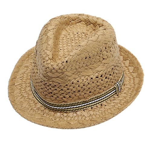 Kids Straw Fedora Sun Hat Short Brim Panama Jazz Hat Roll Up Trilby Bowler Cap for Small Boys Girls3