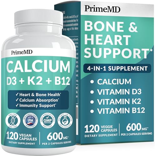 4-in-1 Calcium Supplements for Women and Men - Calcium with Vitamin D3 K2 5000 IU Supplement, 600mg per Serving - Gluten-Free, Vegan-Friendly (120 ct)