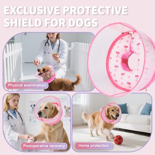 Image of Inflatable Recovery Dog Cone Collar for Large Medium Dogs After Surgery, Soft Dog Donut Collar Adjustable Recovery Bone for Pets, Prevent from Biting & Scratching (Pink, XL)