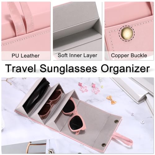 Image of PATIKIL Travel Sunglasses Organizer, 3 Slots Foldable Sunglasses Holder Leather Sunglass Storage Organizer Case
