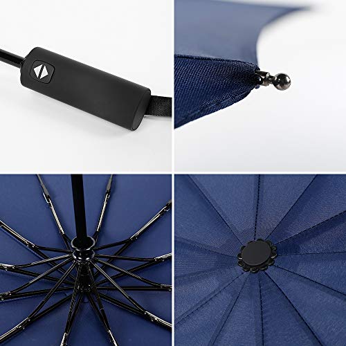 KKmoon 12 Costelas Guarda-chuva dobrável à prova de vento para viagem Guarda-chuva de golfe Canopy c