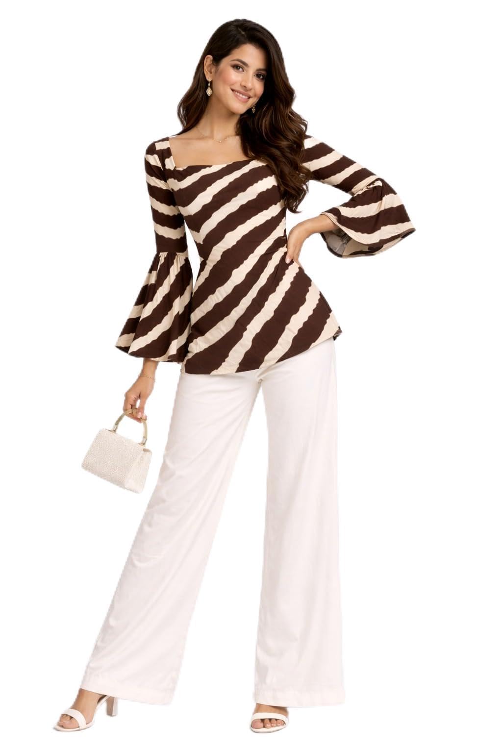 Women’s Zebra Print Peplum Top with Bell Sleeves & High-Waist Wide-Leg Palazzo Pants Set | Stylish Co-Ord Outfit for Casual.-image-18