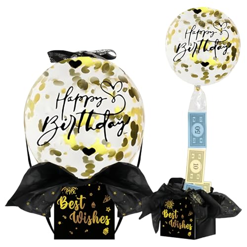 44pcs Happy Birthday Money Cash Gift Box, Pull Out Money Balloon Surprise, Funny Balloon Box for Cash Ribbon Surprise Birthday Gifts Set for Women Men Friend Family Party Supplies