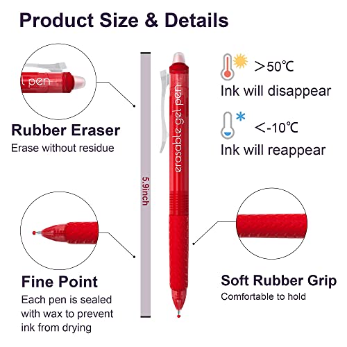 Erasable Gel Pens, Lineon 15 Pack Red Retractable Erasable Pens Clicker, Fine Point, Make Mistakes Disappear, Red Ink For Writing Planner And Crossword Puzzles #TOP2