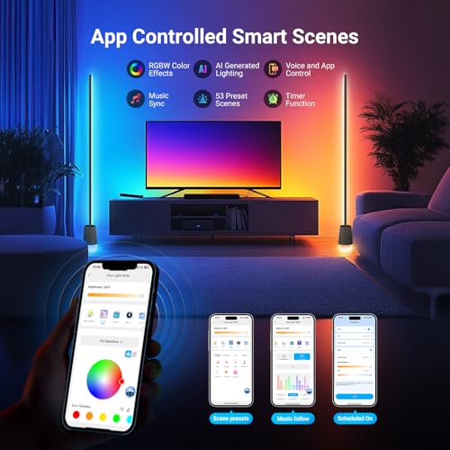 Image of NEEWER NF06 RGB IC CW Smart Floor Lamp, 1500lm LED Standing Corner Light, APP /AI Design /Music Sync, 16 Million Color Ambient Lighting Compatible with Google and Alexa, Living Room Bedroom Home Decor