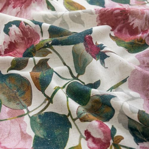Image of Linen Blend Glass Sliding Door Curtain 100x84 inches Vintage Floral Patio Door Curtains Extra Wide Privacy Curtains for Room Divider Grommet Farmhouse Country Chic Drapes 1 Panel W100 x L84 Pink