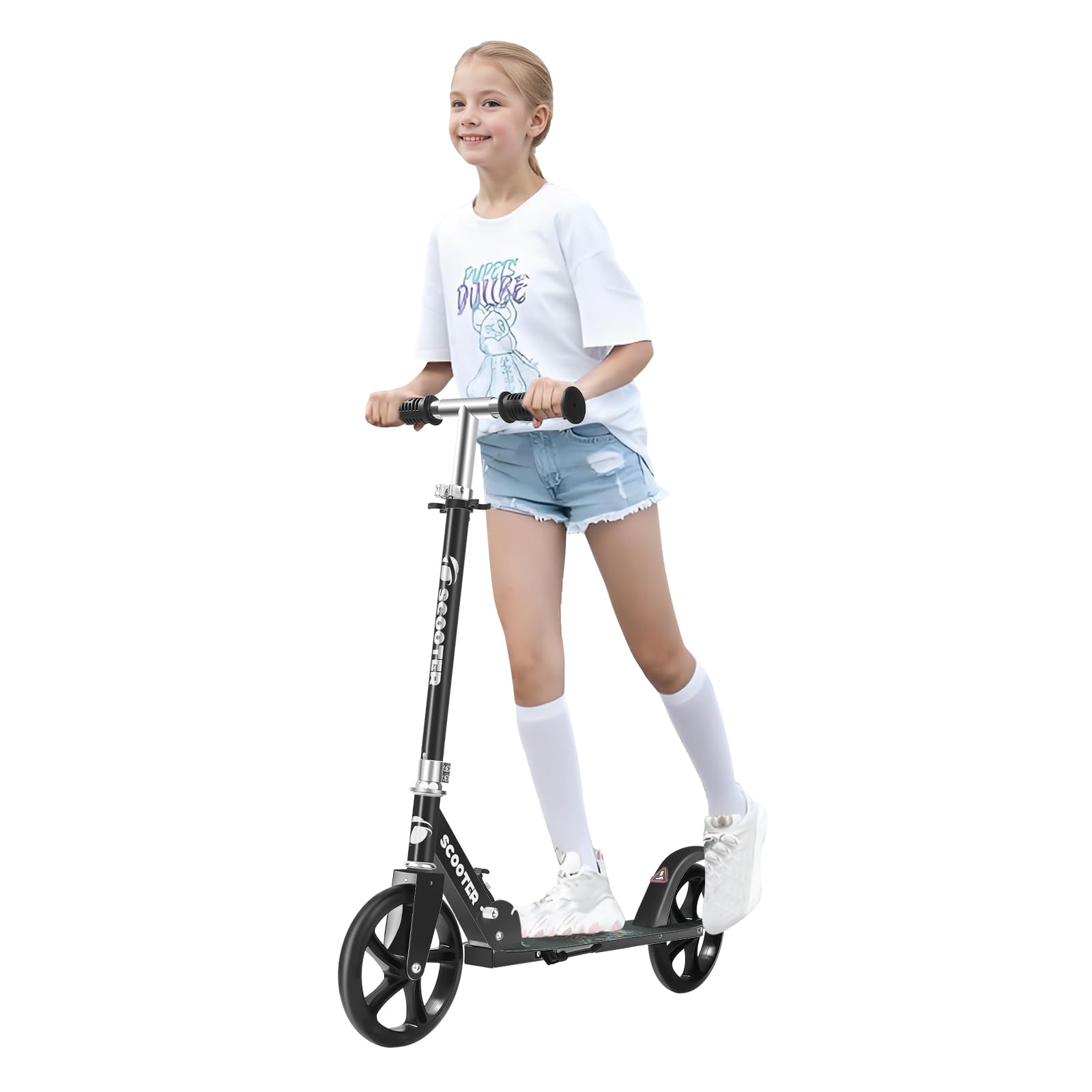 Scooter for Kids Ages 8-12,Adjustable Foldable with Carry Strap and Rear Brake|200mm Big Wheels City Scooter for Kids Ages 6+ (Black)
