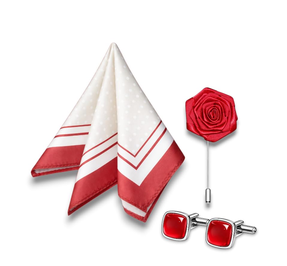 aachino Pocket Square, Cufflinks & Lapel Pin Set for Men with Premium Gift Box | Polyester Formal Accessories Combo for Wedding, Party, Office Wear-picture-18