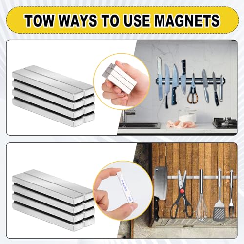 Image of MIKEDE 9 Pcs Magnets, Waterproof Strong Neodymium Bar Magnets with Epoxy Coating and Adhesive, Rare Earth Magnet, Strong Magnet Heavy Duty for Tool Room, Kitchen, Whiteboard - 2.36 x 0.39 x 0.20 in
