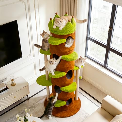 Torre para gatos moderna de 73.6 pulg con poste rascador sisal miniatura 3