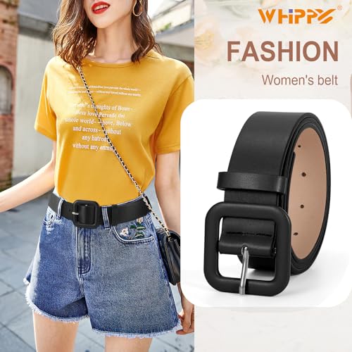 WHIPPY Women Leather Belt Candy Color Fashion Square Buckle Belt Ladies Belt for Jeans Pants Dresses2