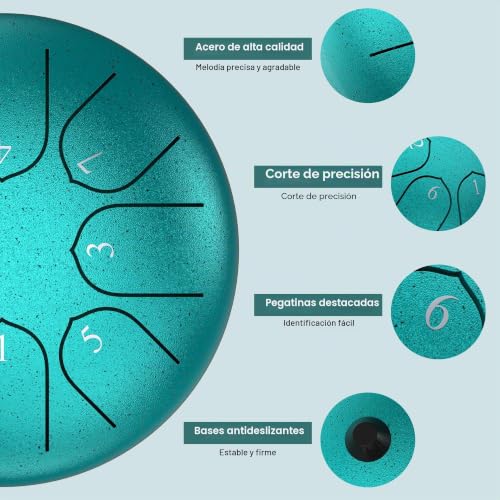 Miniatura 3 de Drum Acero 8 Notas 6 Handpan Meditación Y Yoga Acero Alemán Premium Bolsa, Palillos, Particiones Regalo Musical Zen Para Adultos Niños