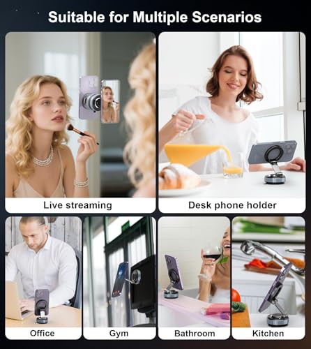 Image of Gahenwo Vacuum Magnetic Car Phone Holder Stand, 360 Adjustable, Foldable for Magsafe & Android
