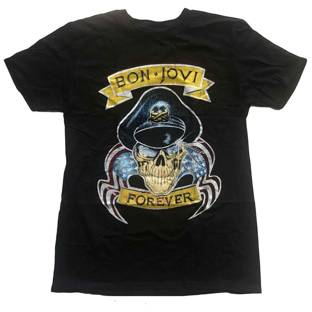 Rock Off Officially Licensed Products Men's Black Bon Jovi Forever Band Logo T Shirt M