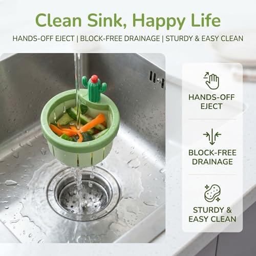 Cactus Sink Strainer, Kitchen Sink Drain Catcher for Food Waste, Basket Strainer for Dishwasher Drain Hole, Removable Mesh Filter for Sink Drain Storage (Green, 1pcs) — view 5