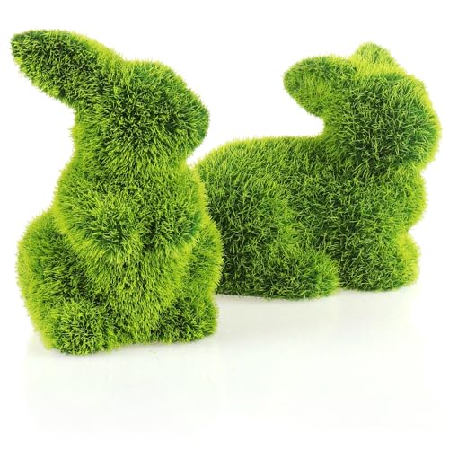 com-four® 2X Figurine décorative - Lapin de Pâques - Figurine de Lapin en céramique Verte pour Le Printemps et Pâques - Paire de Lapins recouverts de...