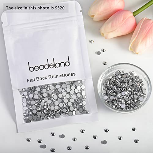 Image of Beadsland 2880pcs Flat Back Crystal Rhinestones Round Gems for Nail Art and Craft Glue Fix,Silver Hematite,SS20,4.6-4.8mm