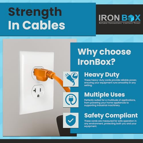 Image of IronBox Electric - Heavy-Duty 5-15P to C13 Power Cord - 3 Prong 15A 125V 14 /3 SJT PC Cable - Cord for Computer, Monitor, Subwoofer, Amplifier - Cable for Power Supply - (White 2 Foot)