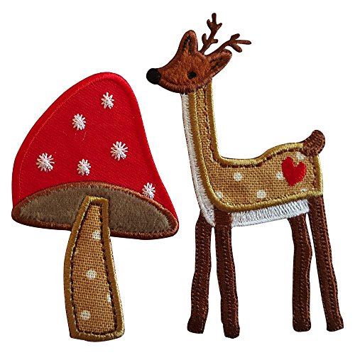 5X8Cm De Setas Ciervos 5X10Cm Hongos rojos para estampar en la ropa, con esta forma divertida y colorida Un lindo reno (Reh) que luce dulce y en tonos terrosos con decoración de corazones muy divertidos