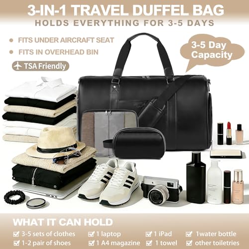 3-Piece PU Leather Duffle Set