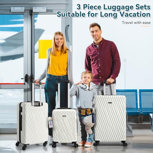 Image of Hoteel luggage Sets 3 Piece Carry on Luaagae Suitcases with Spinner Whells & TSA Lock(4-YEAR WARRANTY), Carry on Suitcase ABS Hard Shell Lightweight Travel Suitcases(20in /24in /28in, Beige)