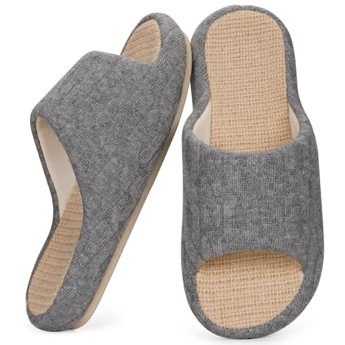 Pantuflas de Lino Zapatillas de Estar por Casa Mujere Cómodas Zapatos de Punta de Puertas Abiertas Interior Slippers, Gris, 37/38 EU, Etikett 38-39