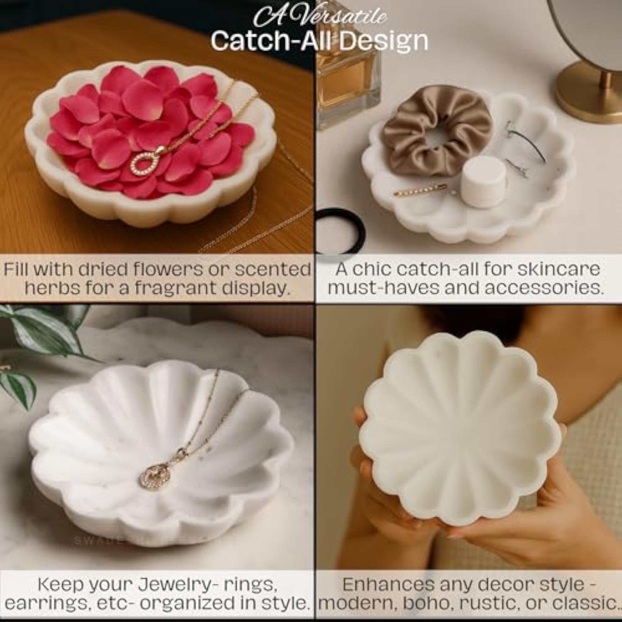 Handcrafted Marble Jewelry Tray for Rings and Earrings