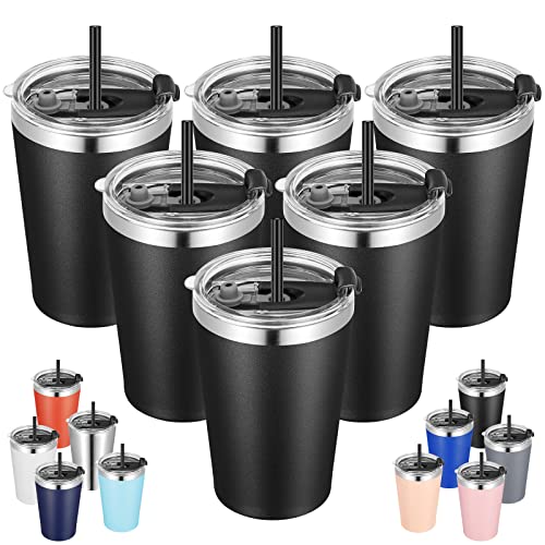 VEGOND 12oz Tumbler Stainless Steel Tumbler bulk Vacuum Insulated Double Wall Travel Tumbler with Lid and Straw Reusable Tumbler, Black 6 Pack