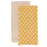 Boston International Dish Towel Set of Two Cotton Tea Towels, 28' x 18', Dijon Damask