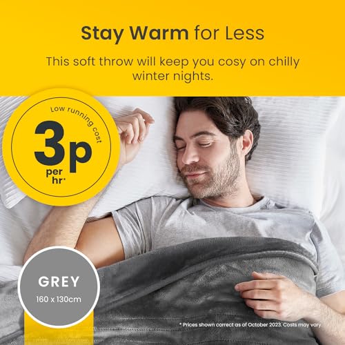 Cosi Home® Luxury Heated Throw - Electric Blanket - Extra Large Heated Blanket, Machine Washable Fleece with Digital Remote, 10hr Timer and 10 Heat Settings (Grey)