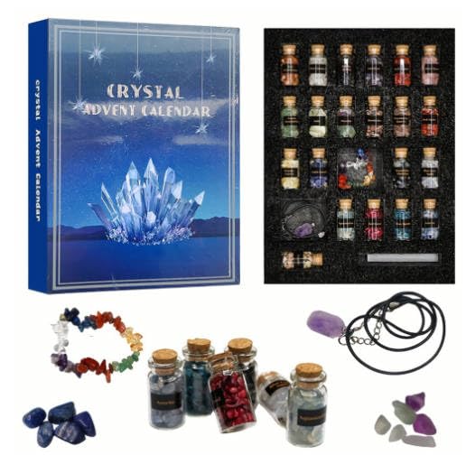 Calendario de Adviento de cristal 2025, 24 días de cristales naturales, minerales, rocas, festivales, calendario de cuenta regresiva de cumpleaños, contiene adornos de piedras preciosas de cristal