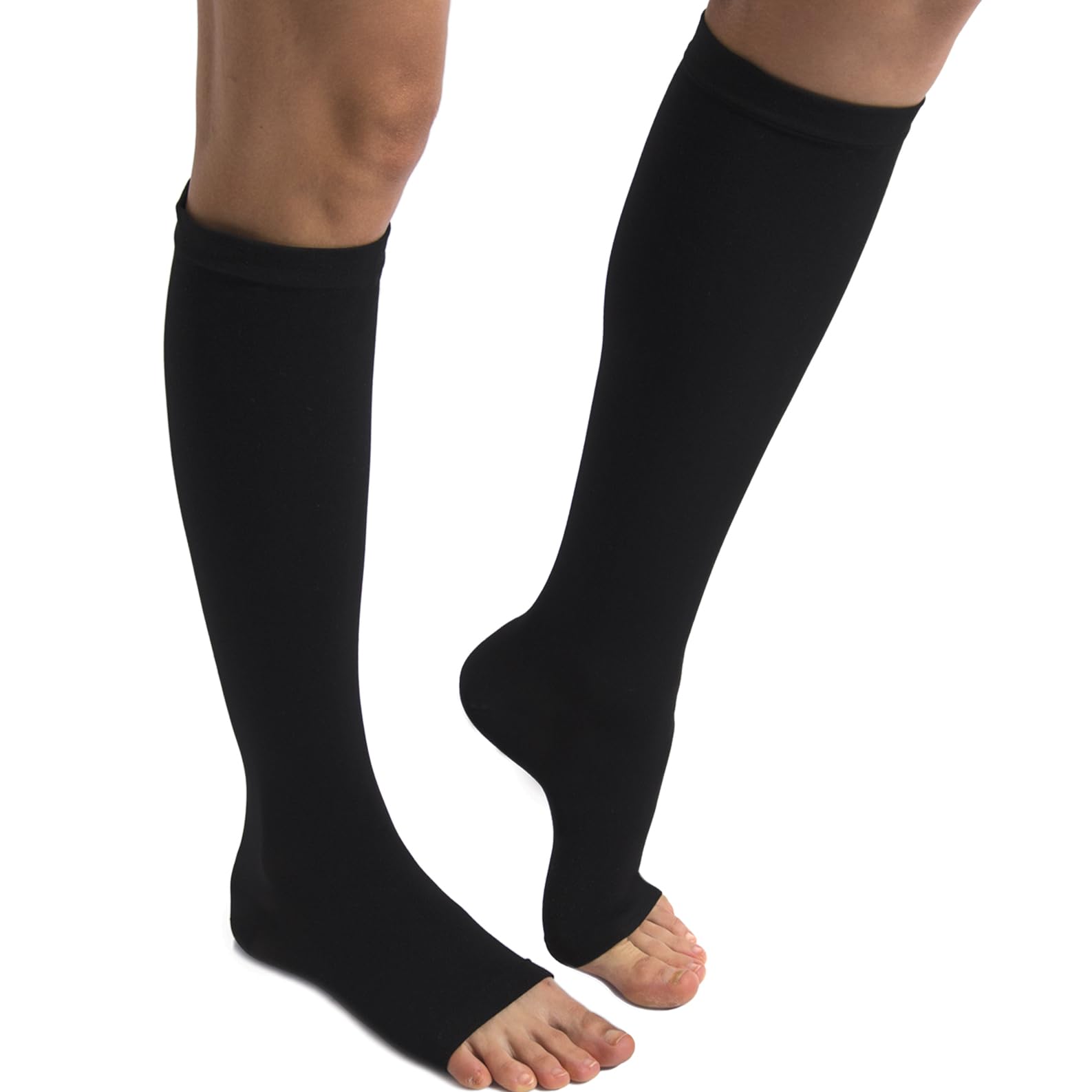 Beman 411A - Gambaletti Medicali K2 Classe 2, Compressione Graduata 23-32 mmHg, Punta Aperta Unisex, Tallone Rinforzato e Cuciture Piatte, Elastici Resistenti