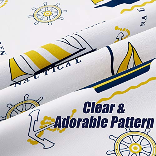 Beauoop Nautical Bedroom Curtains 84 Inches Kid Child Blackout Curtains Juvenile Sailboat Print Light Blocking Soundproof Drapes Grommet Top Window Treatment, 2 Panels, 52